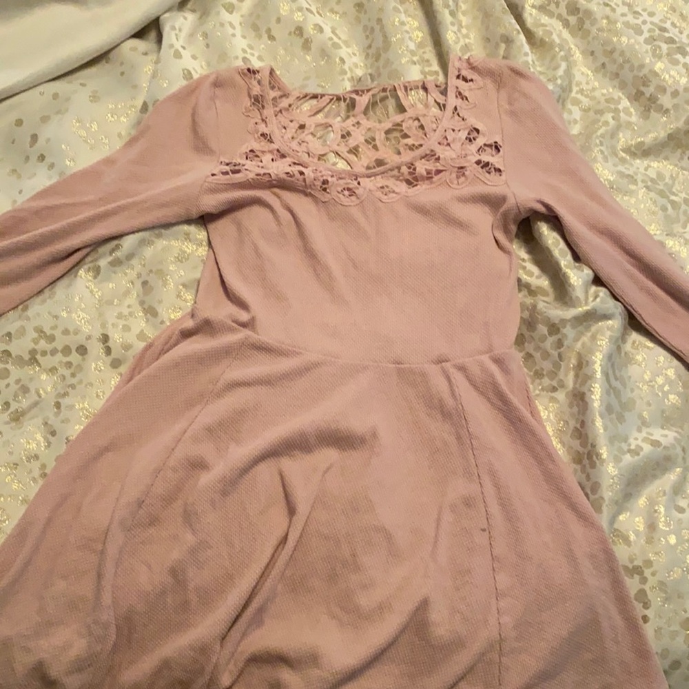 Free People Pink Lace Crochet Back Dress- Large